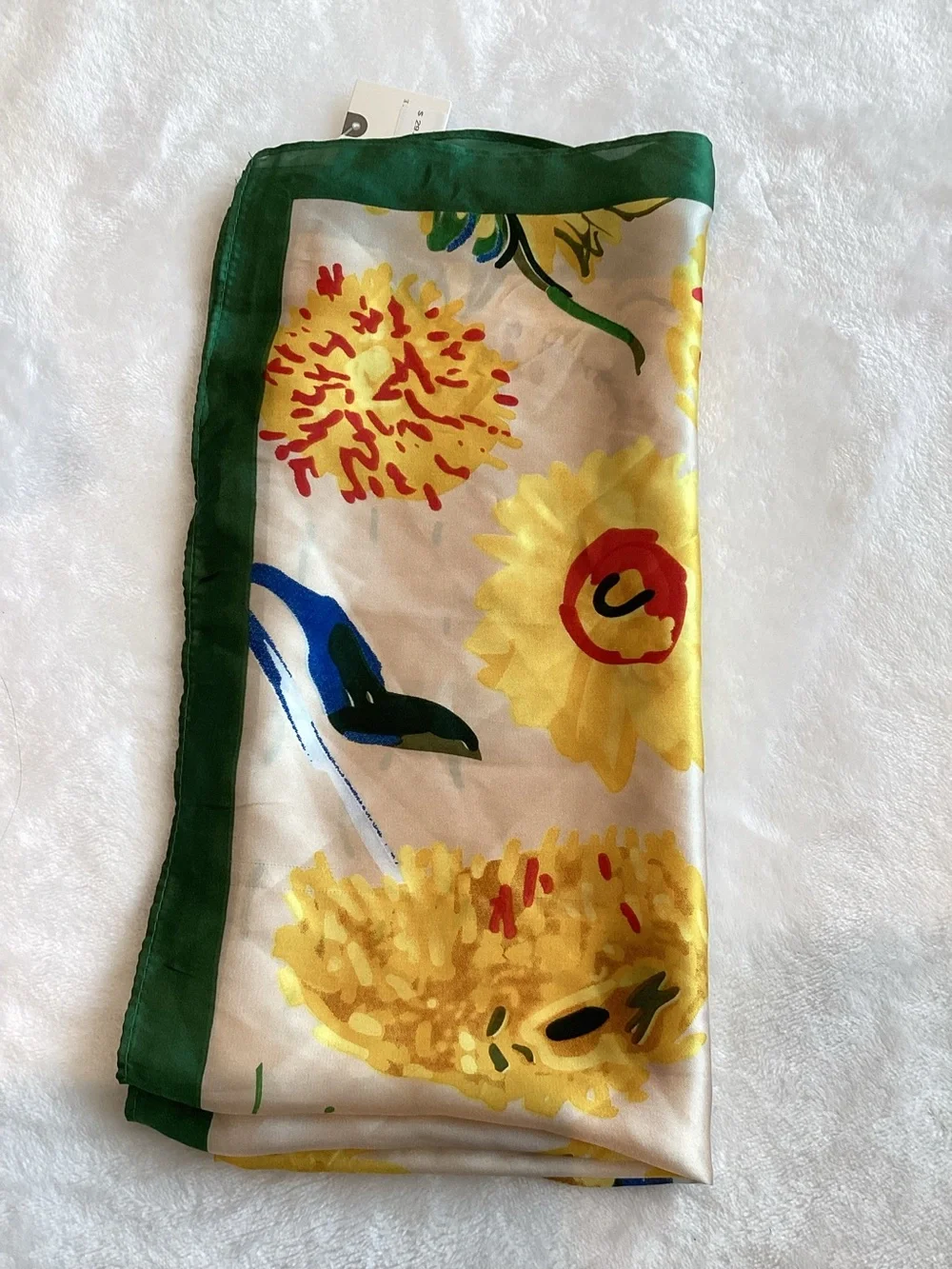 Anthropologie Printed Scarf Hair Head Bag Summer Fruit New Sunflower Yellow